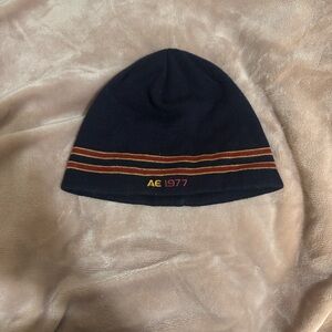 American Eagle Outfitters Navy Beanie with Red and Yellow Stripes
